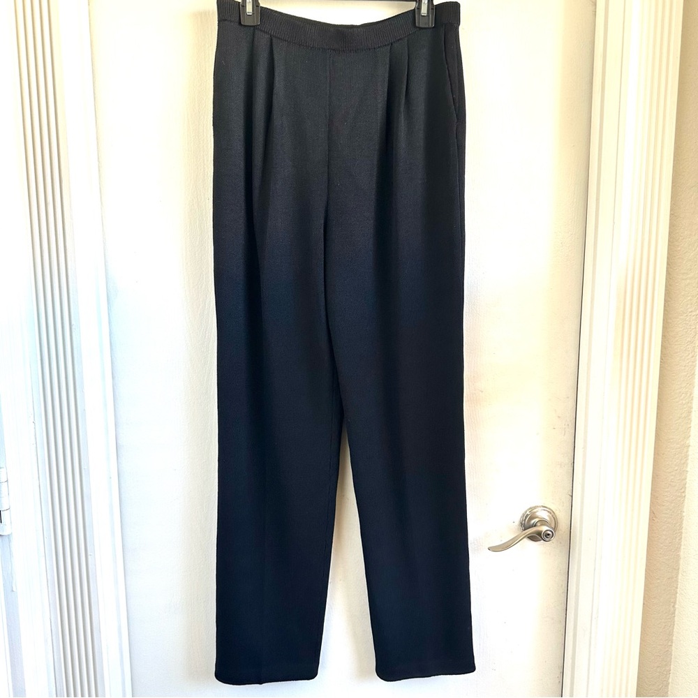 St. John Black Pleated Pull-On Knit Women’s Pants w Pockets     Size 6